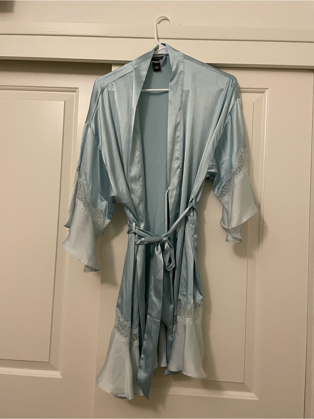 Silky Teal Lace-Trim Robe - Women's Intimates